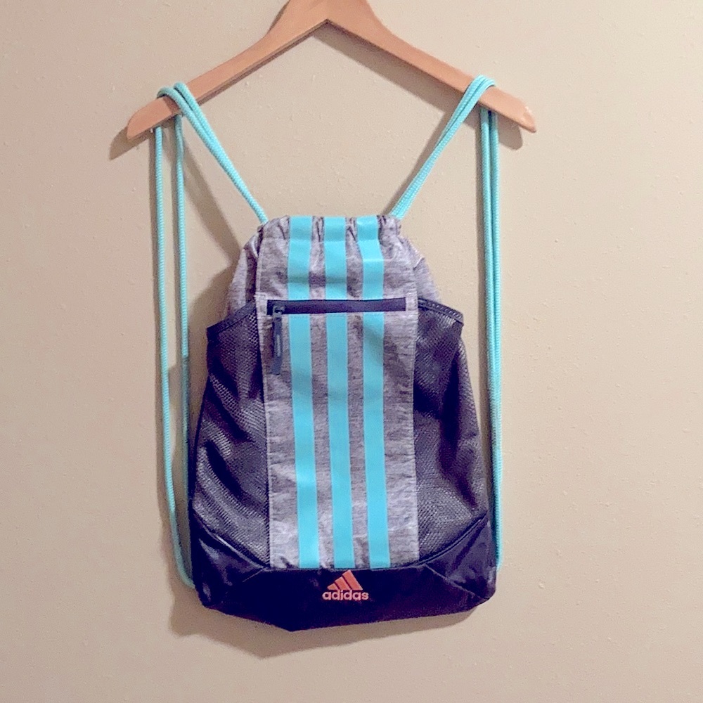 Adidas Striped gray and blue Drawstring Bag